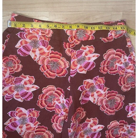 LOFT Floral Linen Blend Beach Wide Leg Pants Pull On Size MP - Picture 7 of 11